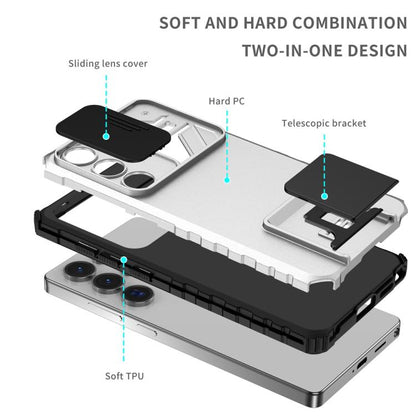 For Samsung Galaxy S25 Ultra 5G Stereoscopic Holder Sliding Camshield Phone Case(White) - Galaxy S25 Ultra 5G Cases by buy2fix | Online Shopping UK | buy2fix