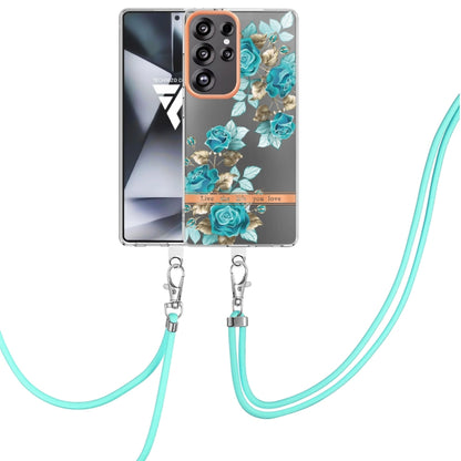 For Samsung Galaxy S25 Ultra 5G Flowers and Plants Series IMD TPU Phone Case with Lanyard(Blue Rose) - Galaxy S25 Ultra 5G Cases by buy2fix | Online Shopping UK | buy2fix