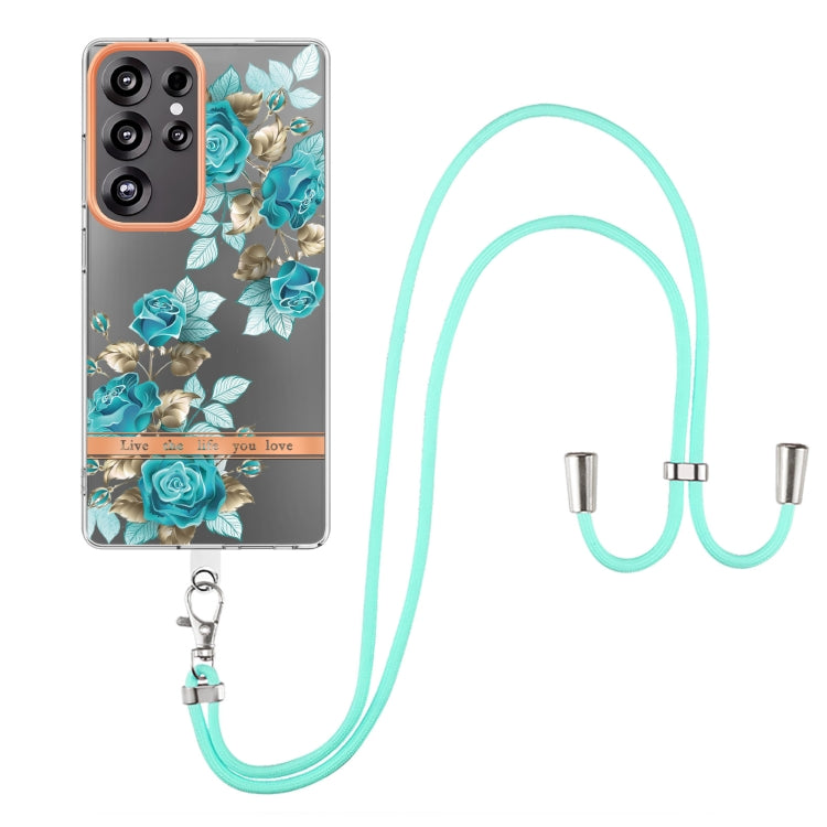 For Samsung Galaxy S25 Ultra 5G Flowers and Plants Series IMD TPU Phone Case with Lanyard(Blue Rose) - Galaxy S25 Ultra 5G Cases by buy2fix | Online Shopping UK | buy2fix