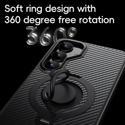 For Samsung Galaxy S25+ 5G Carbon Fiber MagSafe Phone Case with 360 Degree Rotating Holder(Black Blue) - Galaxy S25+ 5G Cases by buy2fix | Online Shopping UK | buy2fix