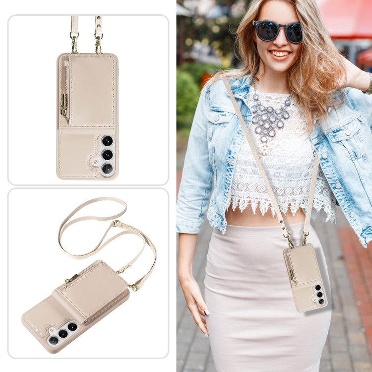 For Samsung Galaxy S25+ 5G Crossbody Lanyard Zipper Wallet Leather Phone Case(Beige) - Galaxy S25+ 5G Cases by buy2fix | Online Shopping UK | buy2fix