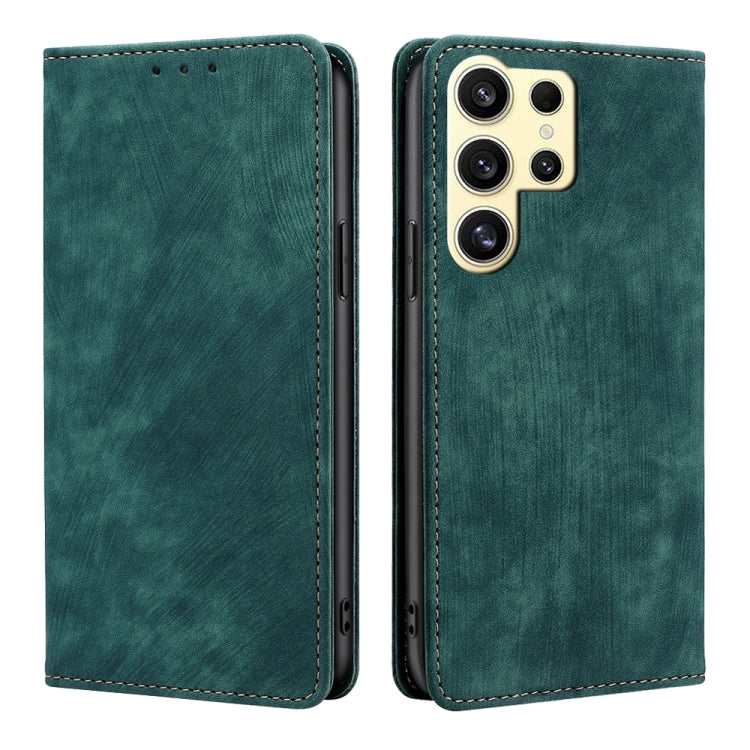 For Samsung Galaxy S25 Ultra 5G RFID Anti-theft Brush Magnetic Leather Phone Case(Green) - Galaxy S25 Ultra 5G Cases by buy2fix | Online Shopping UK | buy2fix