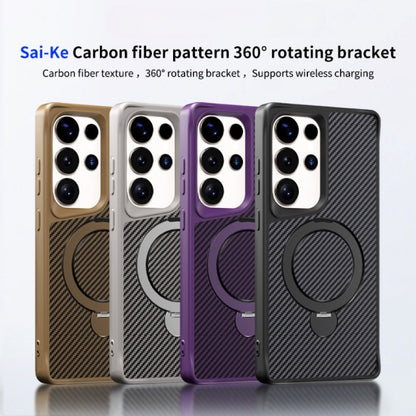 For Samsung Galaxy S25+ / S24+ 5G Carbon Fiber Texture 360 MagSafe Holder Phone Case(Desert Gold) - Galaxy S25+ 5G Cases by buy2fix | Online Shopping UK | buy2fix