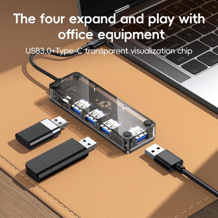 awei HUB-1 Multi-function 4 in 1 Type-C to USB 3.0 x 4 HUB Adapter(Grey) - USB 3.0 HUB by awei | Online Shopping UK | buy2fix