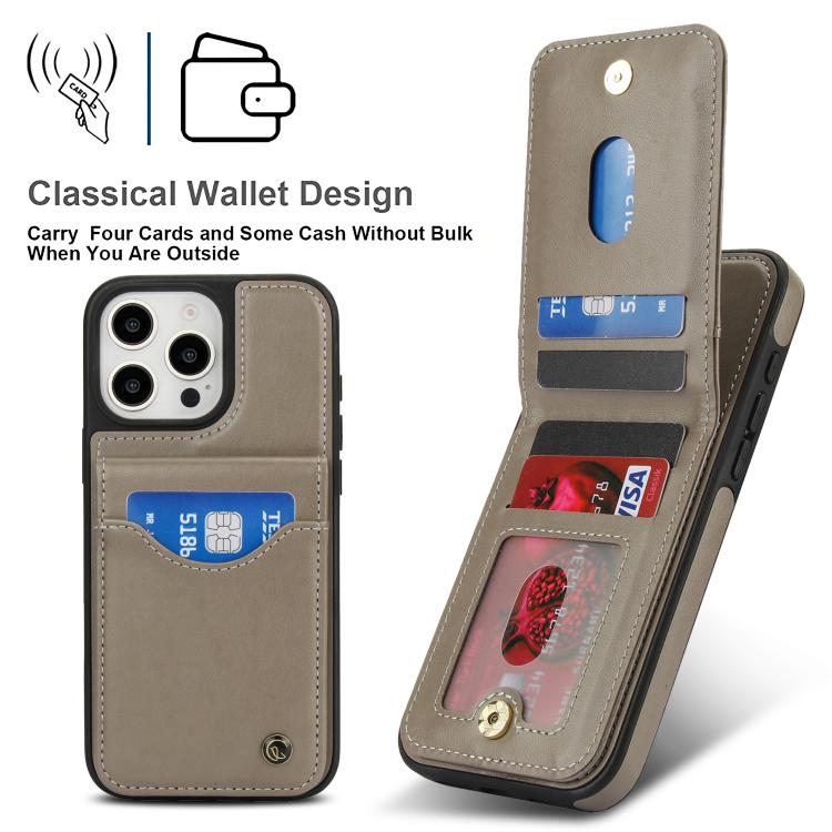 For iPhone 16 Pro Max AwQuer Vertical Flip Card Bag Holder Leather Phone Case(Grey) - iPhone 16 Pro Max Cases by Awquer | Online Shopping UK | buy2fix