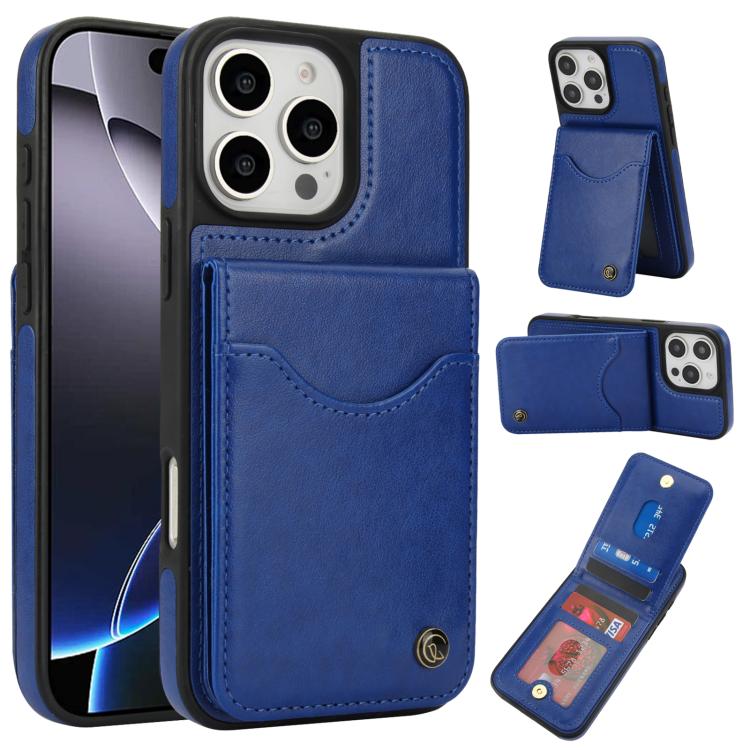 For iPhone 16 Pro Max AwQuer Vertical Flip Card Bag Holder Leather Phone Case(Blue) - iPhone 16 Pro Max Cases by Awquer | Online Shopping UK | buy2fix