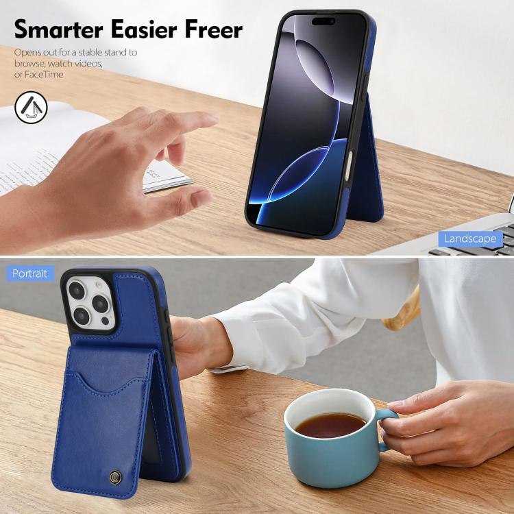 For iPhone 16 Pro AwQuer Vertical Flip Card Bag Holder Leather Phone Case(Blue) - iPhone 16 Pro Cases by Awquer | Online Shopping UK | buy2fix