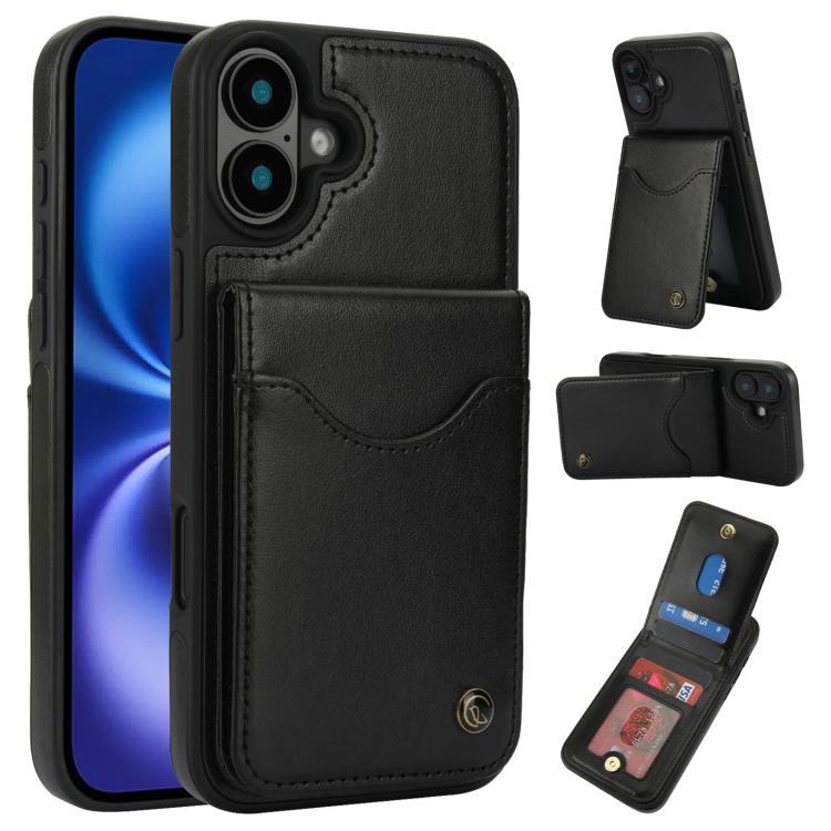 For iPhone 16 AwQuer Vertical Flip Card Bag Holder Leather Phone Case(Black) - iPhone 16 Cases by Awquer | Online Shopping UK | buy2fix