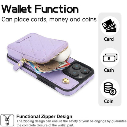 For iPhone 16 Pro AwQuer Crossbody Zipper Wallet Bag Litchi Leather Phone Case(Light Purple) - iPhone 16 Pro Cases by Awquer | Online Shopping UK | buy2fix