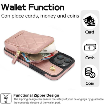 For iPhone 16 Plus AwQuer Crossbody Zipper Wallet Bag Litchi Leather Phone Case(Rose Gold) - iPhone 16 Plus Cases by Awquer | Online Shopping UK | buy2fix