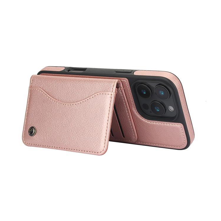 For iPhone 16 Pro AwQuer Horizontal Flip Card Bag Holder Leather Phone Case(Rose Gold) - iPhone 16 Pro Cases by Awquer | Online Shopping UK | buy2fix