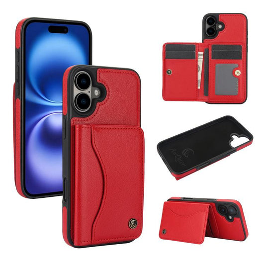 For iPhone 16 Plus AwQuer Horizontal Flip Card Bag Holder Leather Phone Case(Red) - iPhone 16 Plus Cases by Awquer | Online Shopping UK | buy2fix