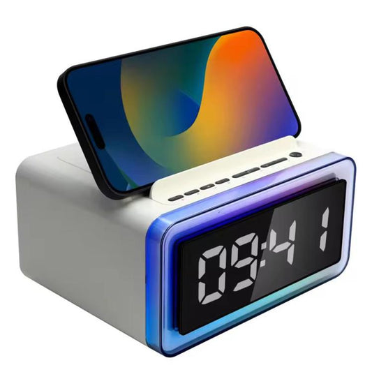 P14 Clock Alarm 10W Intelligent Wireless Charger LED Light Bluetooth Speaker(White) - Desktop Speaker by buy2fix | Online Shopping UK | buy2fix