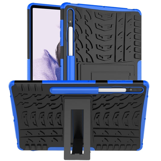 For Samsung Galaxy Tab S7 Lite T730 / T735 & S7+ T970 / T976B Tire Texture Shockproof TPU + PC Protective Case with Holder(Blue) - Tab S7+ T970 / T976B by buy2fix | Online Shopping UK | buy2fix