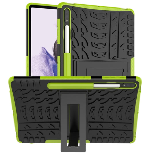 For Samsung Galaxy Tab S7 Lite T730 / T735 & S7+ T970 / T976B Tire Texture Shockproof TPU + PC Protective Case with Holder(Green) - Tab S7+ T970 / T976B by buy2fix | Online Shopping UK | buy2fix