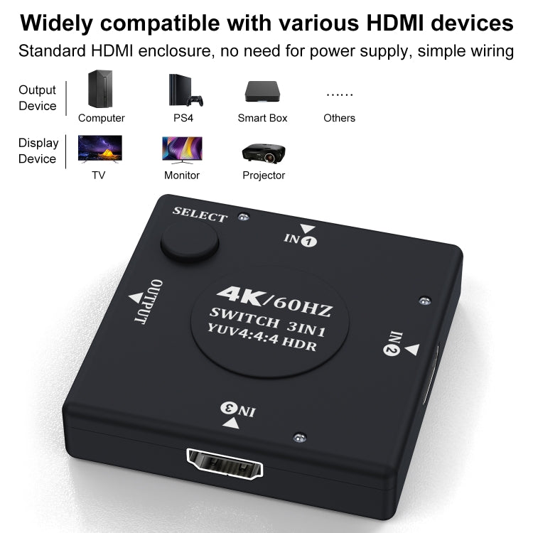 3 In 1 Out 4K 60Hz HD Video HDMI Switcher - Switch by buy2fix | Online Shopping UK | buy2fix