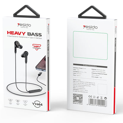 Yesido YH44 Type-C / USB-C In-Ear Wired Earphone, Length: 1.2m (Black) - Type-C Earphone by Yesido | Online Shopping UK | buy2fix