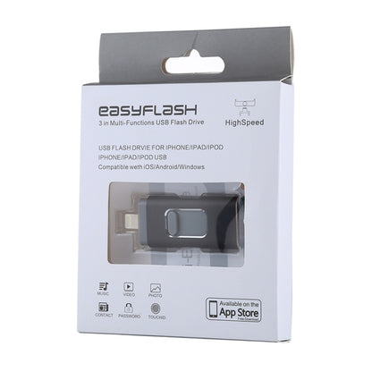 easyflash RQW-01B 3 in 1 USB 2.0 & 8 Pin & Micro USB 64GB Flash Drive(Black) - U Disk & Card Reader by buy2fix | Online Shopping UK | buy2fix