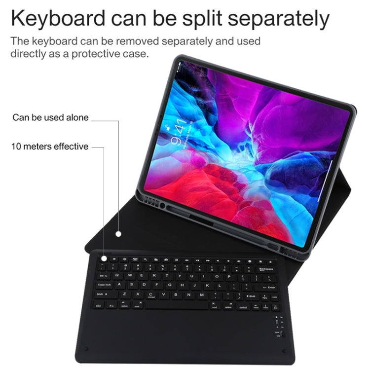 T129 Detachable Bluetooth Black Keyboard Microfiber Leather Tablet Case for iPad Pro 12.9 inch (2020), with Holder (Green) - For iPad Pro by buy2fix | Online Shopping UK | buy2fix