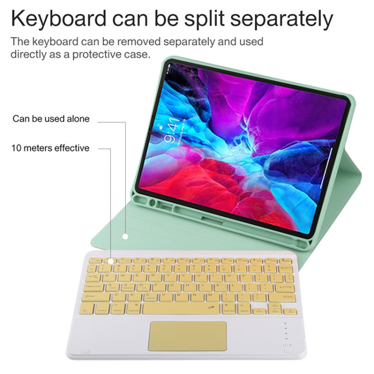 TG11BC Detachable Bluetooth Yellow Keyboard Microfiber Leather Tablet Case for iPad Pro 11 inch (2020), with Touchpad & Pen Slot & Holder (Green) - For iPad Pro by buy2fix | Online Shopping UK | buy2fix