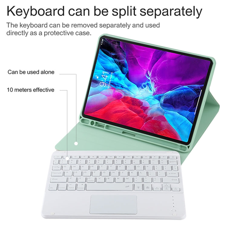 TG11BCS Detachable Bluetooth White Keyboard Microfiber Leather Tablet Case for iPad Pro 11 inch (2020), with Backlight & Touchpad & Pen Slot & Holder (Green) - For iPad Pro by buy2fix | Online Shopping UK | buy2fix