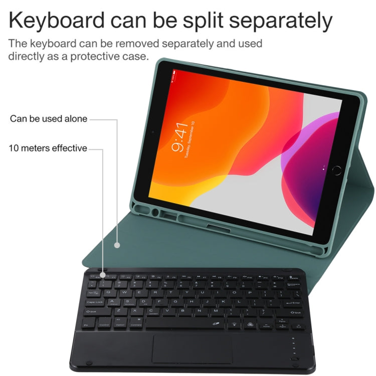 TG-102BCS Detachable Bluetooth Black Keyboard + Microfiber Leather Tablet Case for iPad 10.2 inch / iPad Air (2019), with Touch Pad & Backlight & Pen Slot & Holder (Dark Green) - For iPad Air by buy2fix | Online Shopping UK | buy2fix
