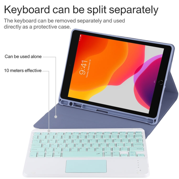 TG-102BC Detachable Bluetooth Green Keyboard + Microfiber Leather Tablet Case for iPad 10.2 inch / iPad Air (2019), with Touch Pad & Pen Slot & Holder (Purple) - For iPad Air by buy2fix | Online Shopping UK | buy2fix