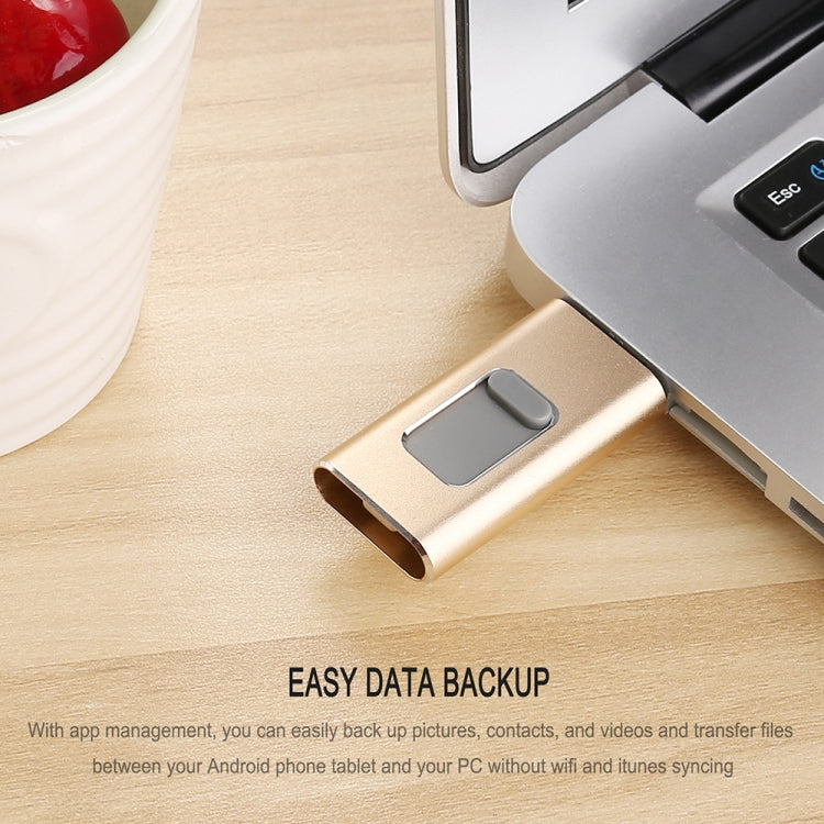 Richwell 3 in 1 128G Type-C + 8 Pin + USB 3.0 Metal Push-pull Flash Disk with OTG Function(Rose Gold) - U Disk & Card Reader by Richwell | Online Shopping UK | buy2fix