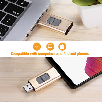 Richwell 3 in 1 128G Type-C + 8 Pin + USB 3.0 Metal Push-pull Flash Disk with OTG Function(Rose Gold) - U Disk & Card Reader by Richwell | Online Shopping UK | buy2fix