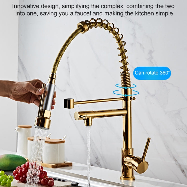 Copper Pull Type Large Spring Double Outlet Kitchen Sink Hot Cold Faucet - Faucets & Accessories by buy2fix | Online Shopping UK | buy2fix