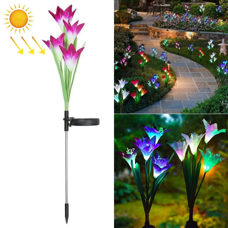 Simulated Lily Flower 4 Heads Solar Powered Outdoor IP55 Waterproof LED Decorative Lawn Lamp, White Light (Purple) - Solar Lights by buy2fix | Online Shopping UK | buy2fix