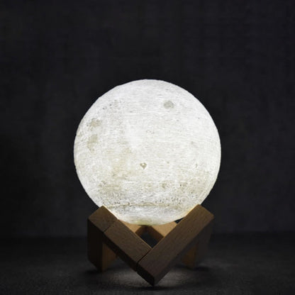 8cm Touch Control 3D Print Moon Lamp, USB Charging White + Yellow Light Color Changing LED Energy-saving Night Light with Wooden Holder Base - Night Lights by buy2fix | Online Shopping UK | buy2fix