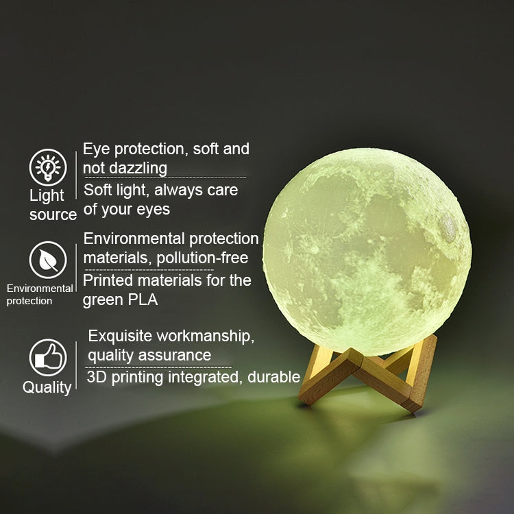 8cm Touch Control 3D Print Moon Lamp, USB Charging White + Yellow Light Color Changing LED Energy-saving Night Light with Wooden Holder Base - Night Lights by buy2fix | Online Shopping UK | buy2fix