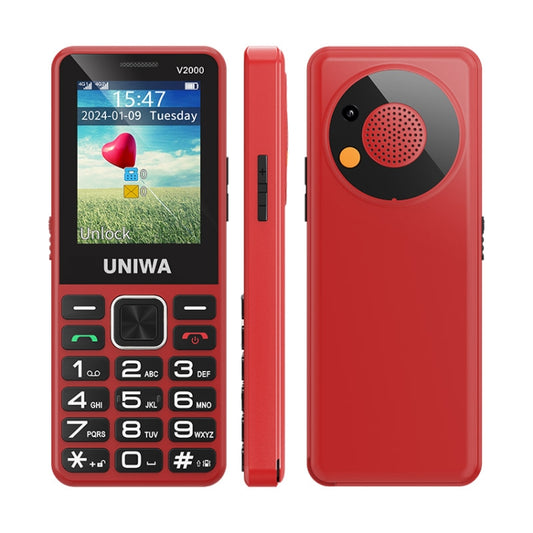 UNIWA V2000 Elder Keypad Phone, 2.4 inch Unisoc T107, 1700mAh Battery, LED Flashlight, SOS, Network: 4G, US Plug (Red) - UNIWA by UNIWA | Online Shopping UK | buy2fix