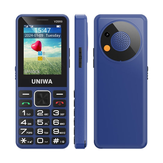 UNIWA V2000 Elder Keypad Phone, 2.4 inch Unisoc T107, 1700mAh Battery, LED Flashlight, SOS, Network: 4G, AU Plug (Blue) - UNIWA by UNIWA | Online Shopping UK | buy2fix