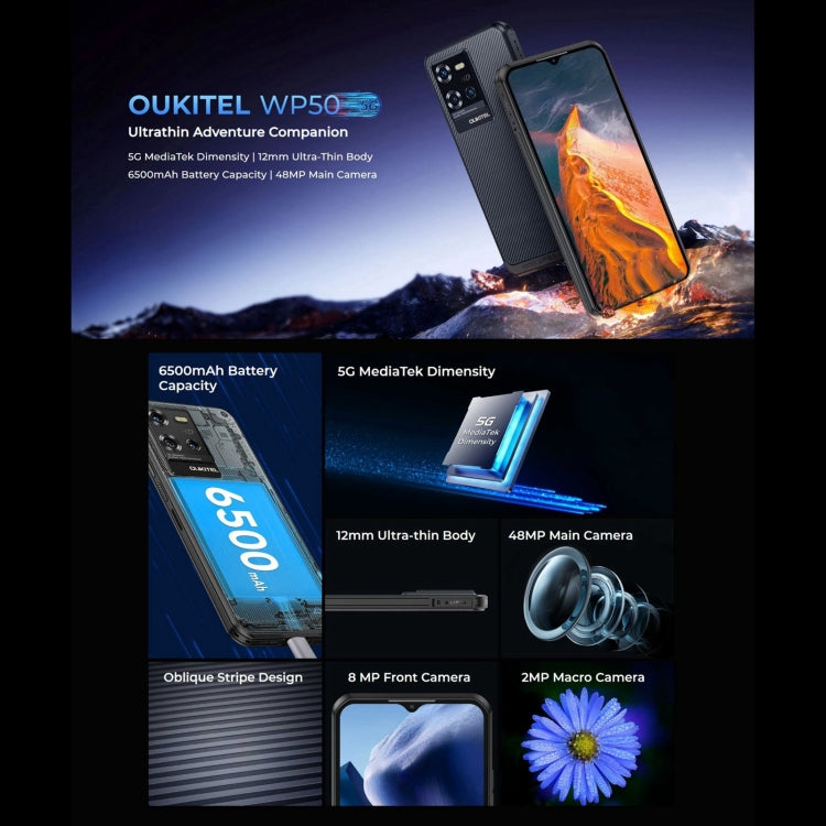 Oukitel WP50 5G Rugged Phone, 4GB+256GB, 6.6 inch Android 14.0 MediaTek Dimensity 6100+ Octa-core, NFC, OTG, Network: 5G (Black) - Other by OUKITEL | Online Shopping UK | buy2fix