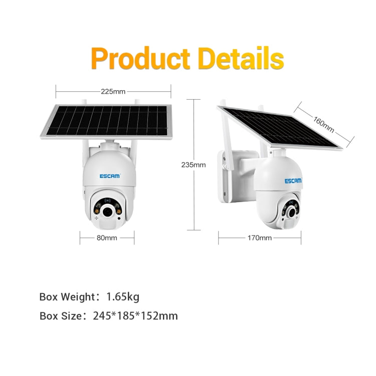 ESCAM QF450 HD 1080P 4G US Version Solar Powered IP Camera with 16G Memory, Support Two-way Audio & PIR Motion Detection & Night Vision & TF Card - Dome Camera by ESCAM | Online Shopping UK | buy2fix