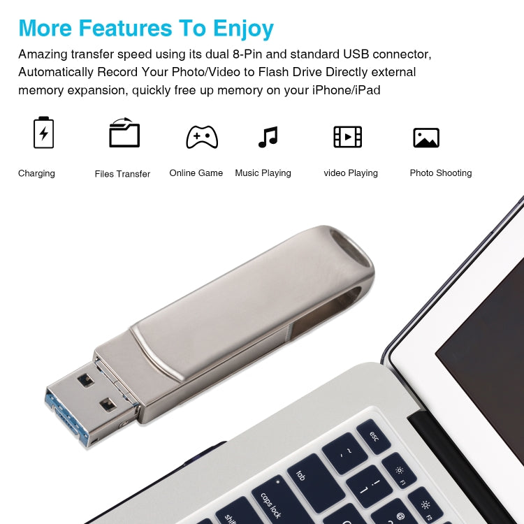 Richwell 3 in 1 128G Micro USB + 8 Pin + USB 3.0 Metal Rotating Push-pull Flash Disk with OTG Function(Silver) - U Disk & Card Reader by Richwell | Online Shopping UK | buy2fix