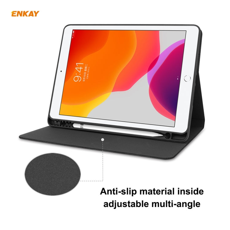 For iPad 10.2 2021 / 2020 / 2019 ENKAY ENK-8023 Cow Texture PU Leather + TPU Smart Case with Pen Slot(Grey) - iPad 10.2 Cases by ENKAY | Online Shopping UK | buy2fix