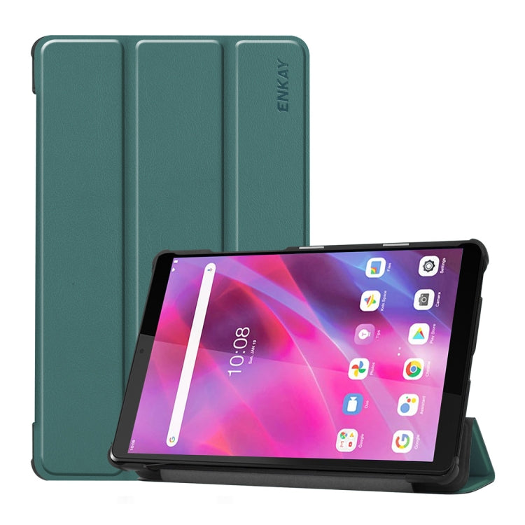 For Lenovo Tab M8 1/2/3 ENKAY Custer Texture Horizontal Flip PU+PC Leather Case with Three-folding Holder(Dark Green) - Lenovo by ENKAY | Online Shopping UK | buy2fix