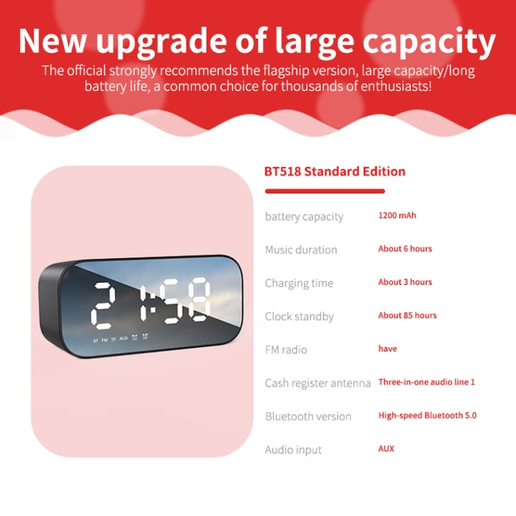 AEC BT518 Portable Wireless Bluetooth Speaker LED Alarm Clock Support AUX / TF Card / FM - Desktop Speaker by AEC | Online Shopping UK | buy2fix