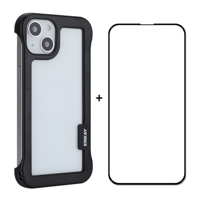 For iPhone 13 ENKAY Frameless Hollow PC Case + Glass Film(Black) - iPhone 13 Cases by ENKAY | Online Shopping UK | buy2fix