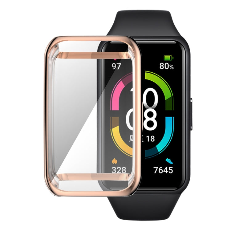 For Huawei Band 7/6 / Honor Band 6 ENKAY Hat-Prince Full Coverage Electroplated Soft TPU Case with Screen Protection(Rose Gold) - Watch Cases by ENKAY | Online Shopping UK | buy2fix