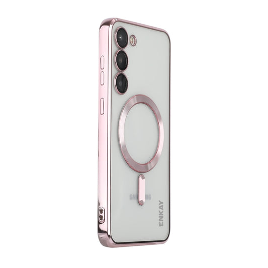 For Samsung Galaxy S23 ENKAY Hat-Prince Magnet Slim Clear Case Electroplated Shockproof Camera Protection Cover(Pink) - Galaxy S23 5G Cases by ENKAY | Online Shopping UK | buy2fix