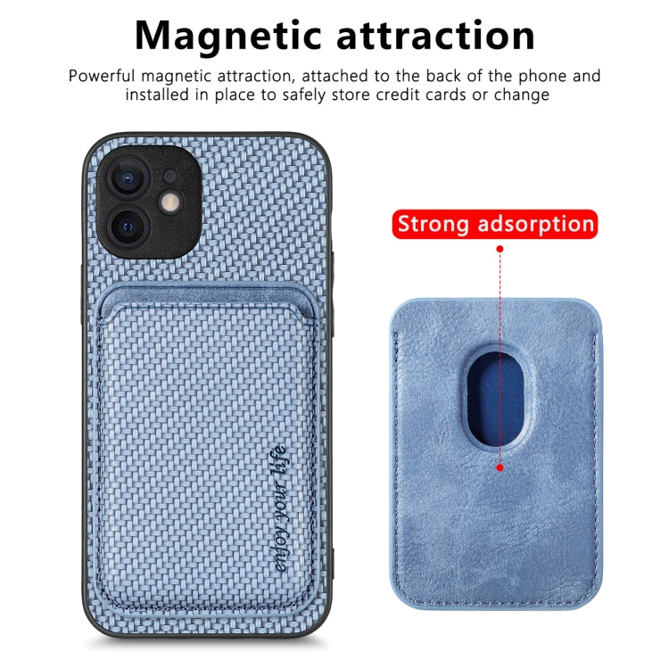 For iPhone 12 Carbon Fiber Leather Card Magsafe Magnetic Phone Case(Blue) - iPhone 12 / 12 Pro Cases by buy2fix | Online Shopping UK | buy2fix