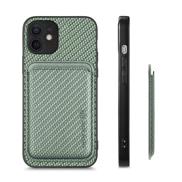 For iPhone 12 Carbon Fiber Leather Card Magsafe Magnetic Phone Case(Green) - iPhone 12 / 12 Pro Cases by buy2fix | Online Shopping UK | buy2fix