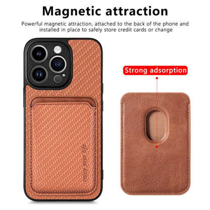 For iPhone 13 Pro Max Carbon Fiber Leather Card Magsafe Magnetic Phone Case(Brown) - iPhone 13 Pro Max Cases by buy2fix | Online Shopping UK | buy2fix