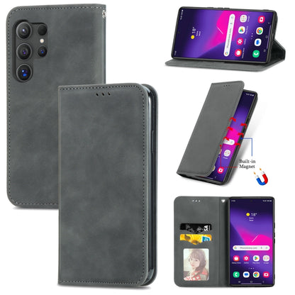 For Samsung Galaxy S25 Ultra 5G Retro Skin Feel Magnetic Leather Phone Case(Gray) - Galaxy S25 Ultra 5G Cases by buy2fix | Online Shopping UK | buy2fix