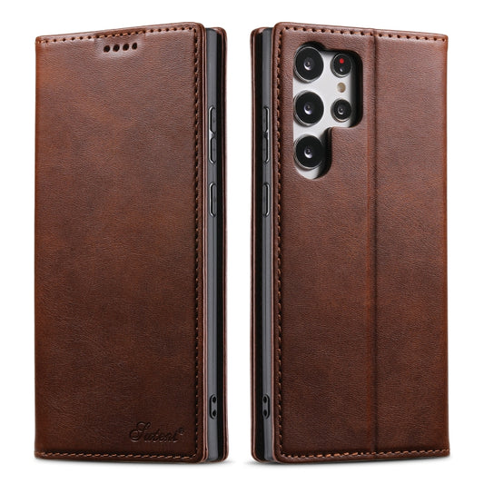 For Samsung Galaxy S23 Ultra 5G Suteni Calf Texture Horizontal Flip Leather Phone Case(Brown) - Galaxy S23 Ultra 5G Cases by Suteni | Online Shopping UK | buy2fix