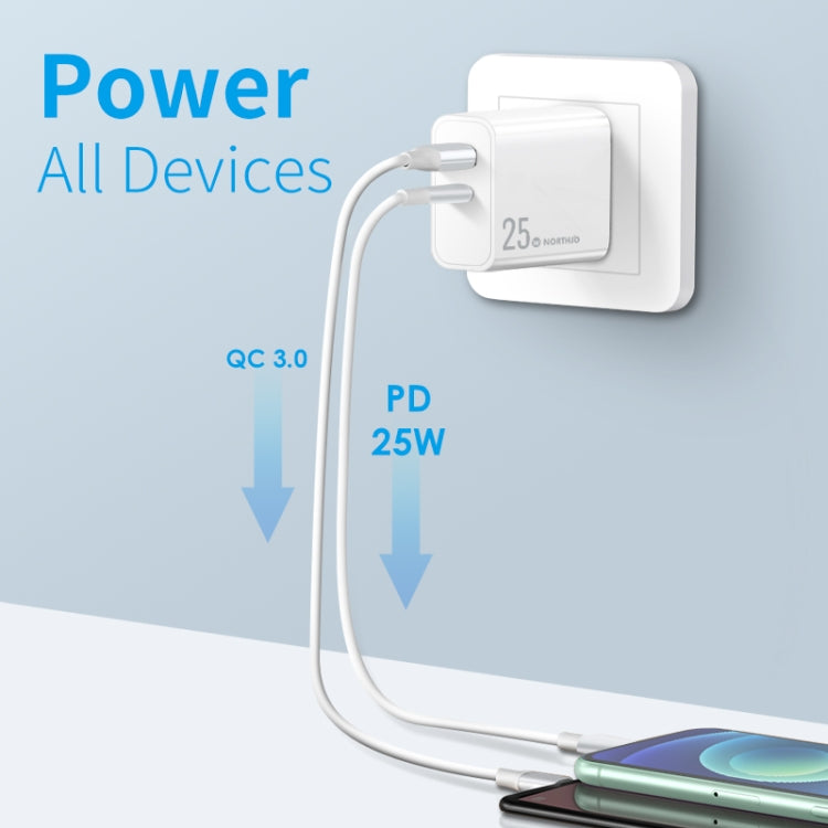 NORTHJO NOPD2002 PD20W USB-C/Type-C + QC 3.0 USB Dual Ports Fast Charger, US Plug(White) - USB Charger by NORTHJO | Online Shopping UK | buy2fix